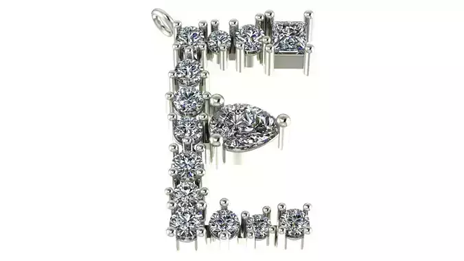 E Letter Diamond Pendant 3D-Printable Ornamental Jewelry Design