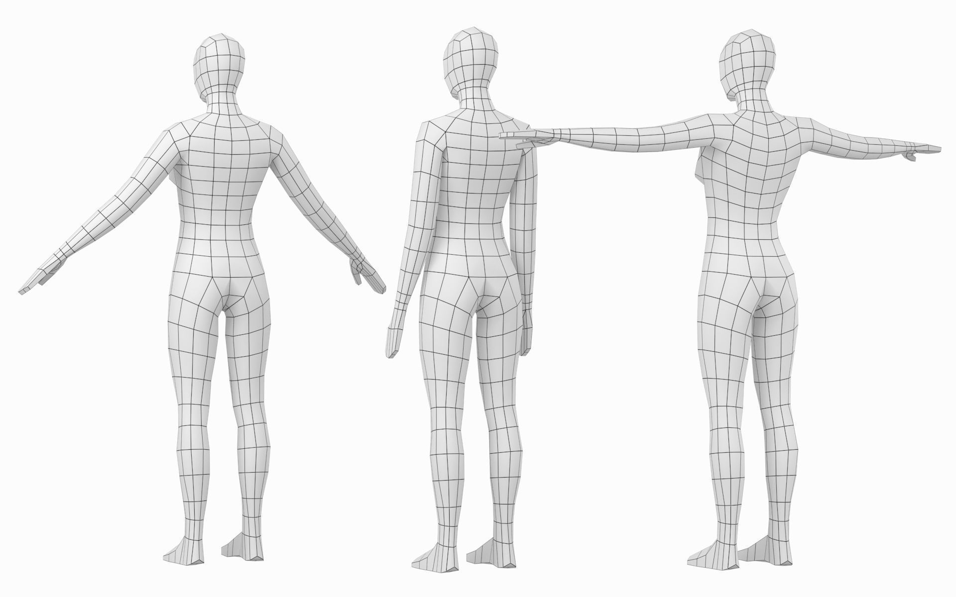 Natural Female in In 3 Modeling Poses Base Mesh 3D model_7