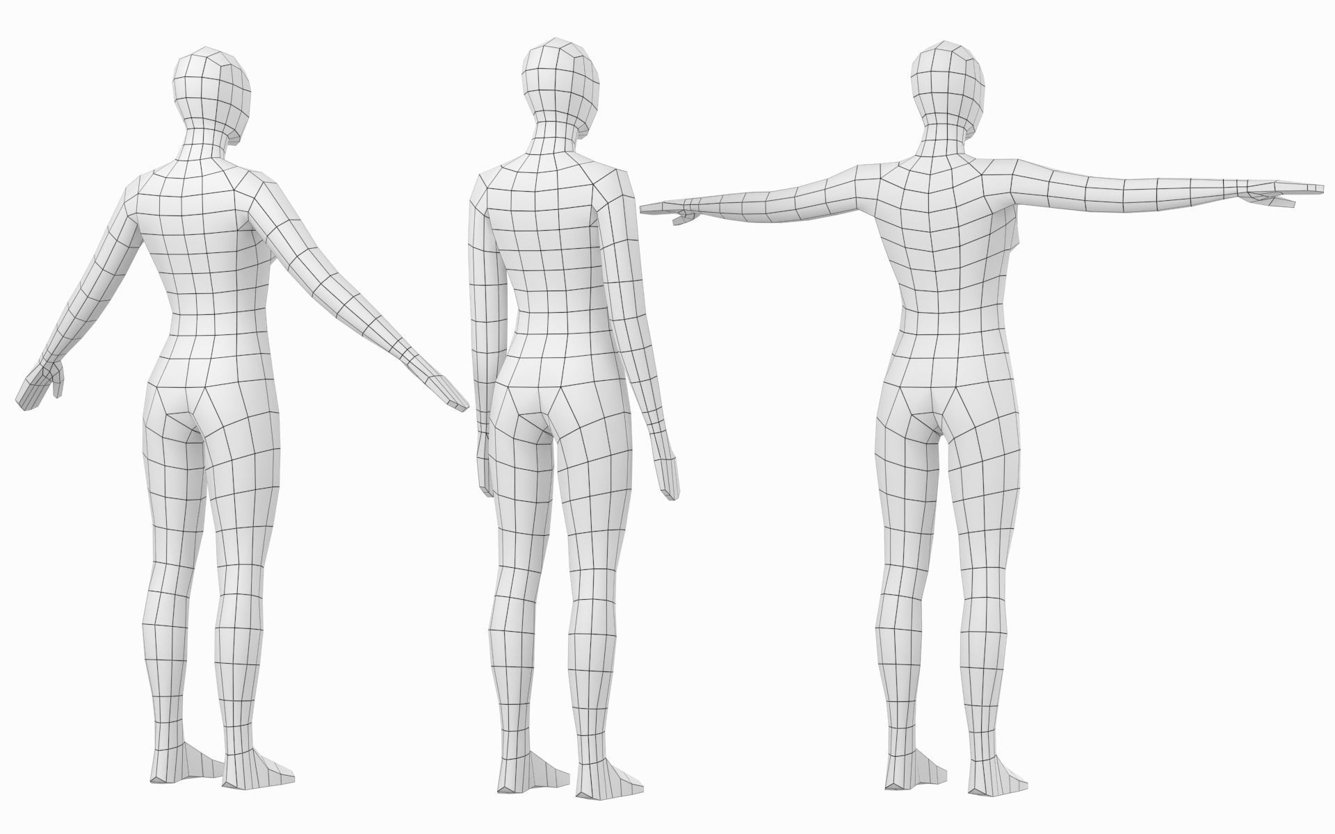 Natural Female in In 3 Modeling Poses Base Mesh 3D model_8