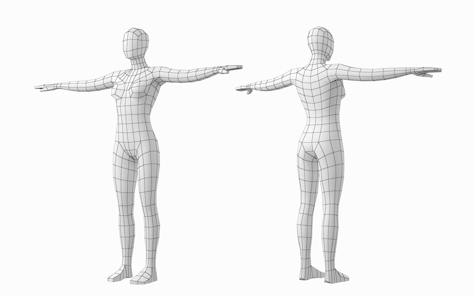 Natural Female in In 3 Modeling Poses Base Mesh 3D model_18