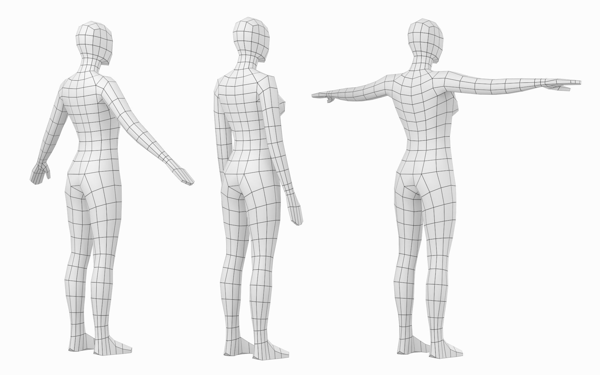 Natural Female in In 3 Modeling Poses Base Mesh 3D model_9