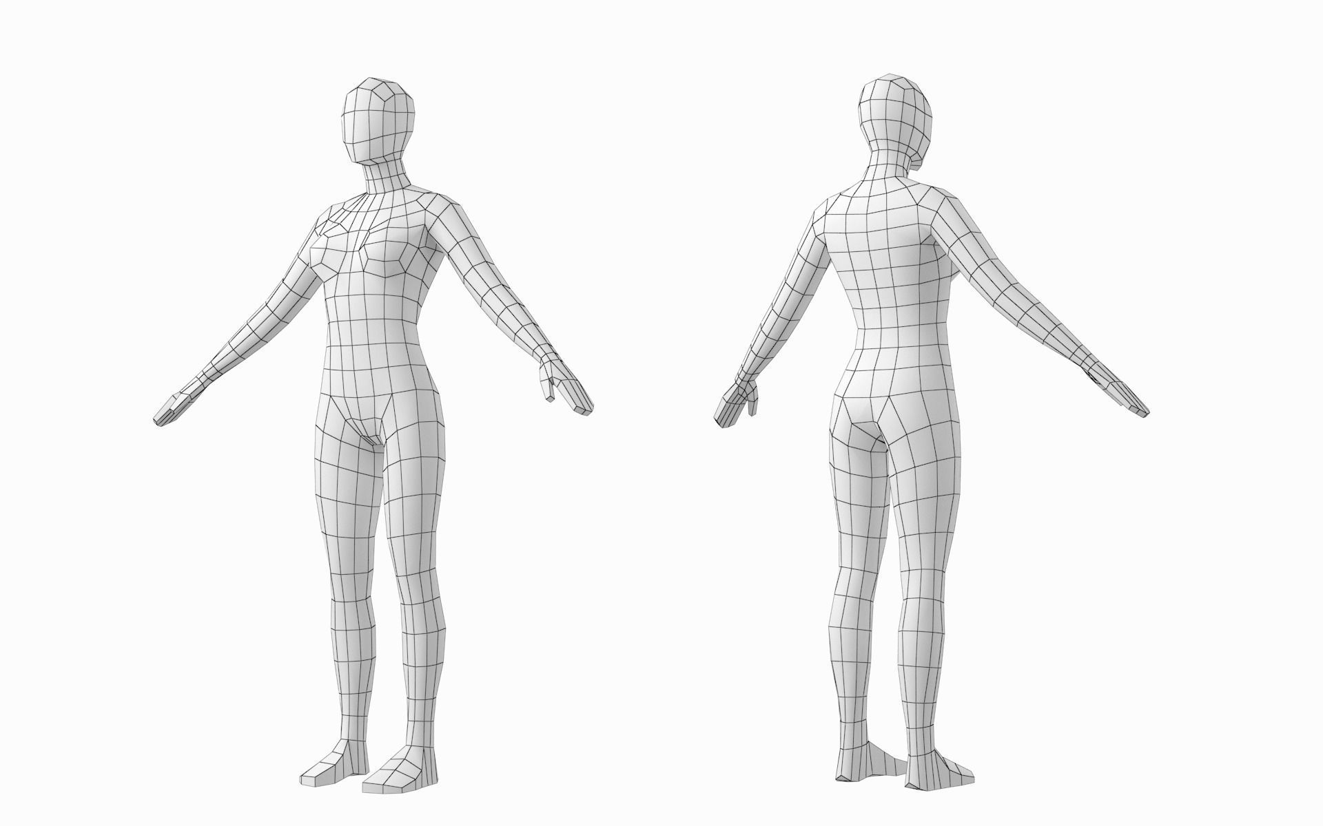 Natural Female in In 3 Modeling Poses Base Mesh 3D model_17