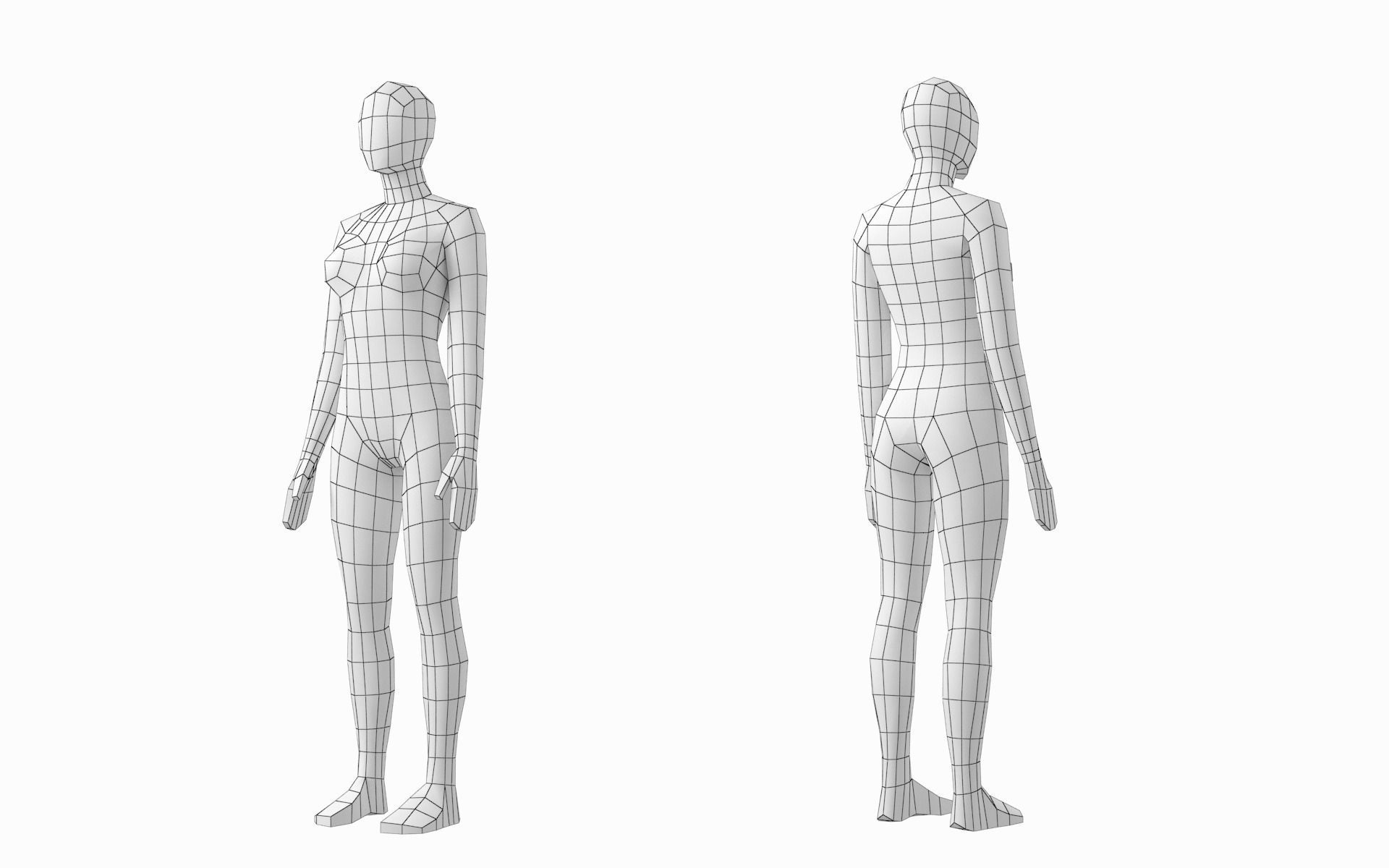 Natural Female in In 3 Modeling Poses Base Mesh 3D model_16