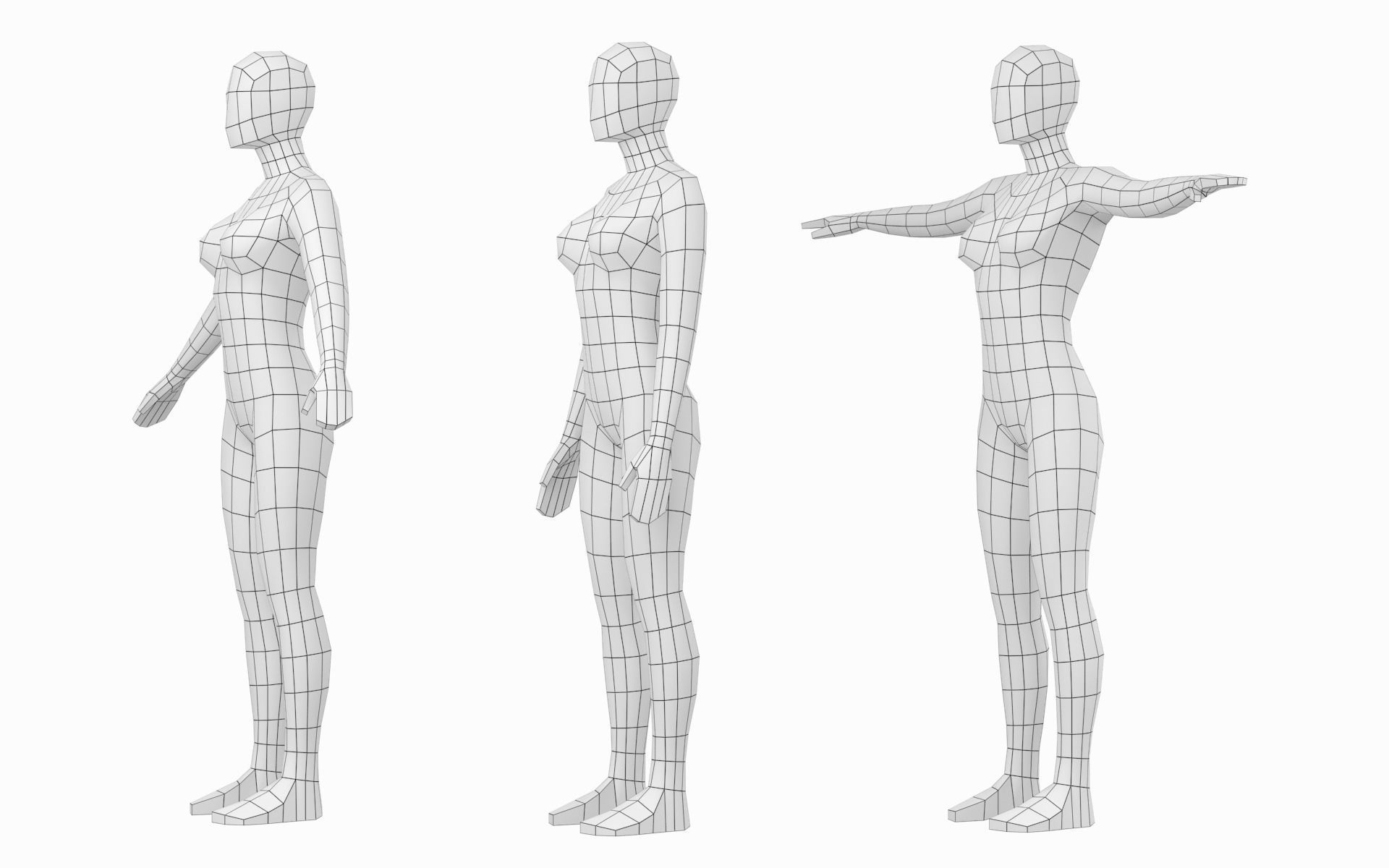 Natural Female in In 3 Modeling Poses Base Mesh 3D model_3