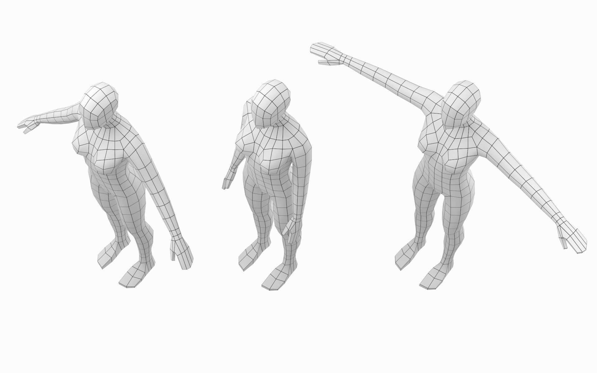 Natural Female in In 3 Modeling Poses Base Mesh 3D model_12