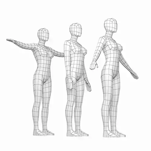 Natural Female in In 3 Modeling Poses Base Mesh