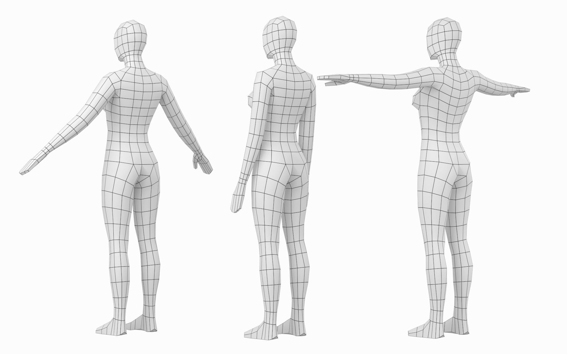 Natural Female in In 3 Modeling Poses Base Mesh 3D model_6