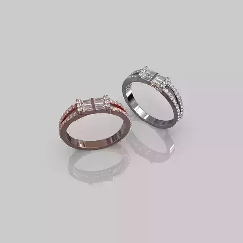 NEW Design and modern ring with round and baguette gem stone Free 3D print model