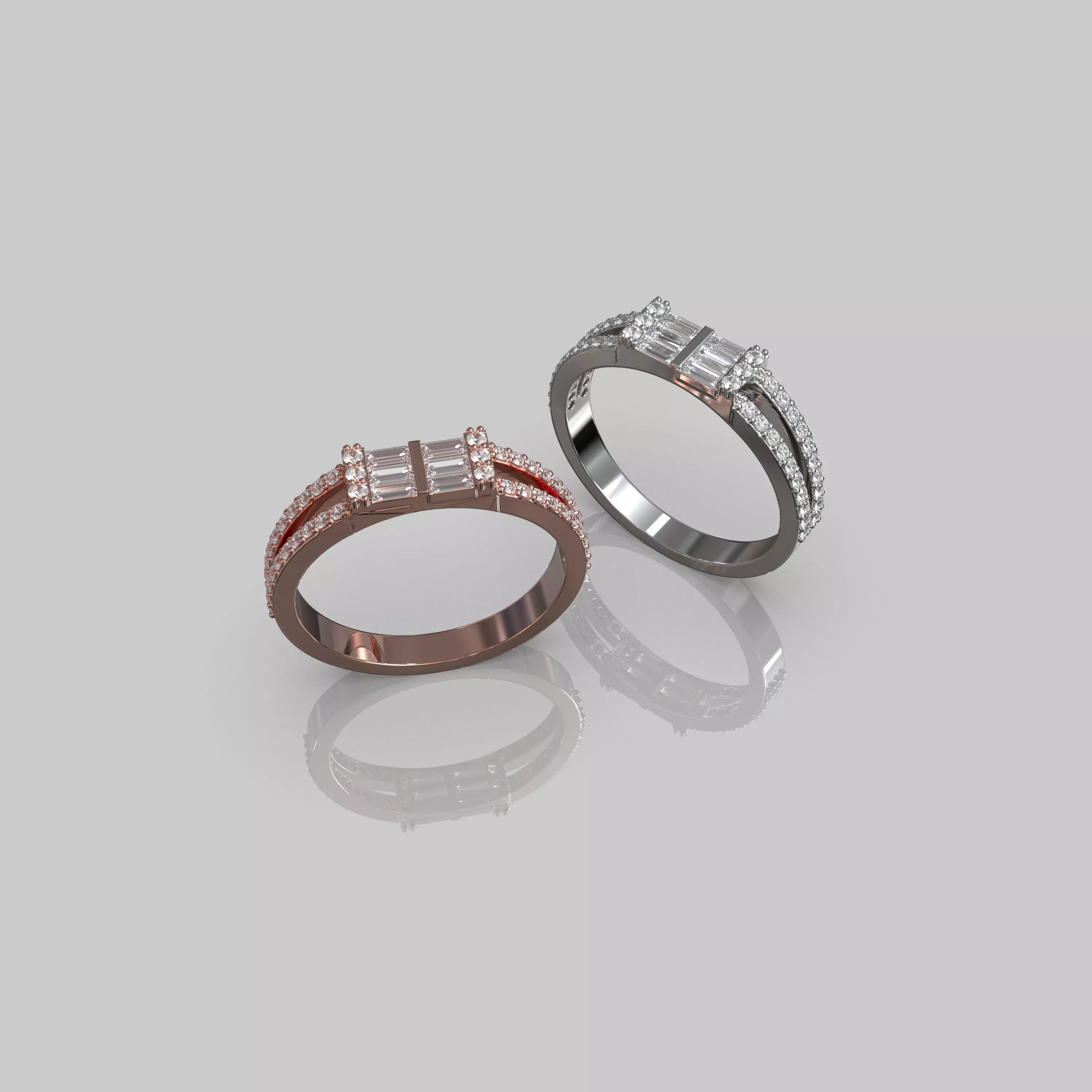 NEW Design and modern ring with round and baguette gem stone Free 3D print model
