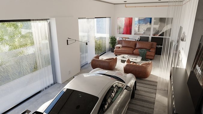 Automotive Studio Home Scene 3D Blender File Textured 3D model 6