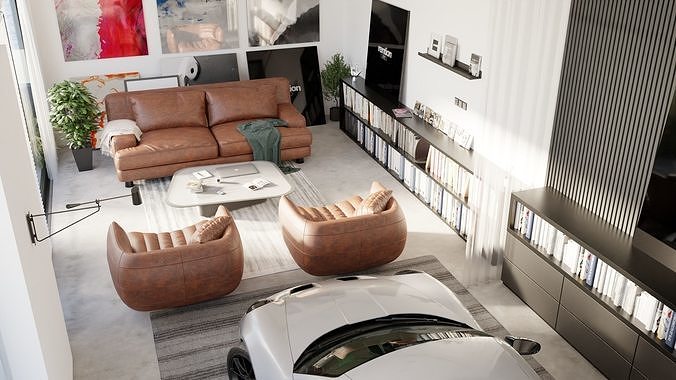 Automotive Studio Home Scene 3D Blender File Textured 3D model 2