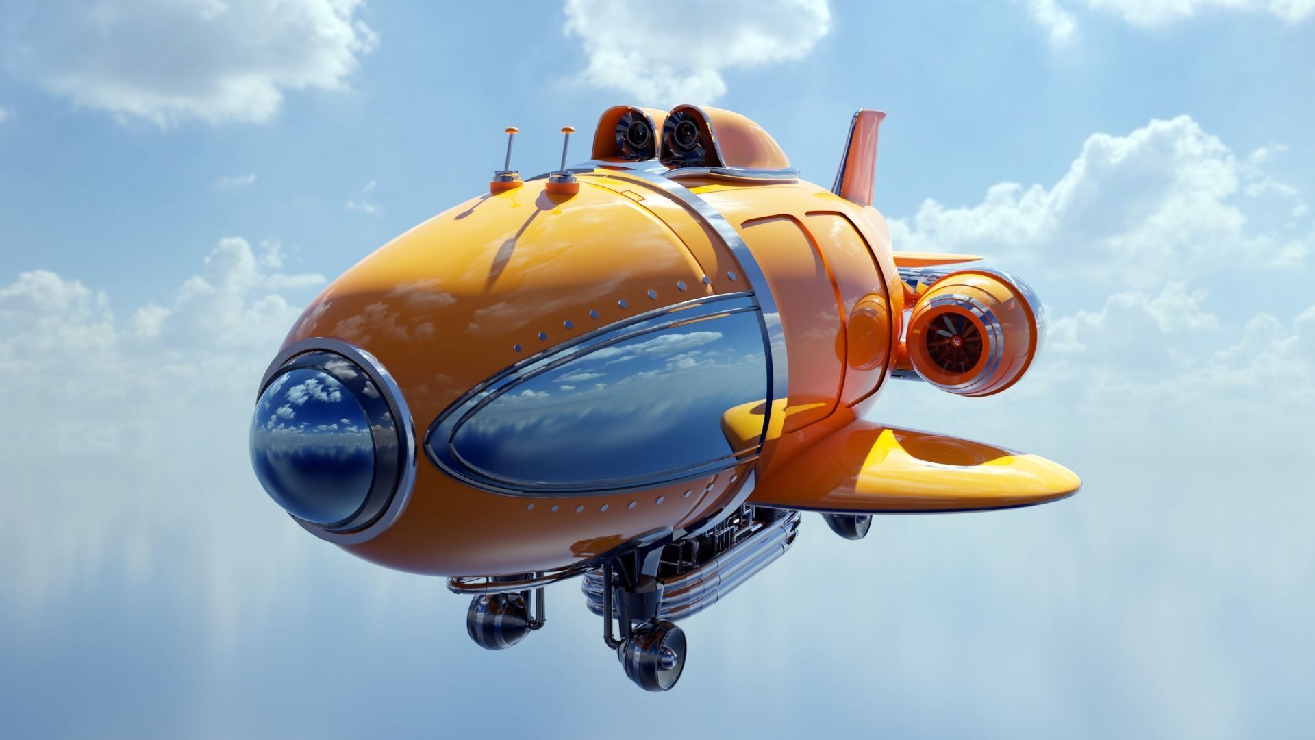 Fantastic retro futuristic airship airplane 3D model_2