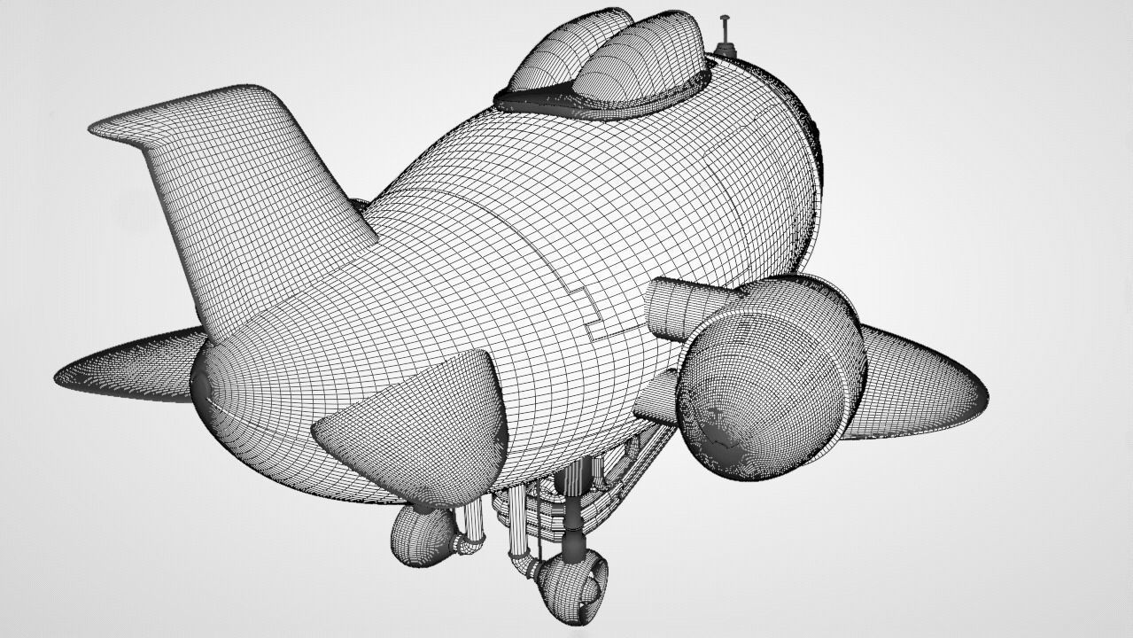 Fantastic retro futuristic airship airplane 3D model_13