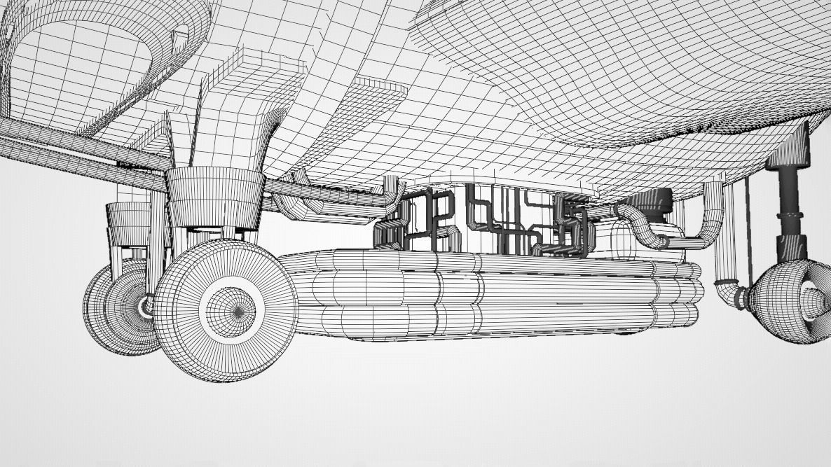 Fantastic retro futuristic airship airplane 3D model_15