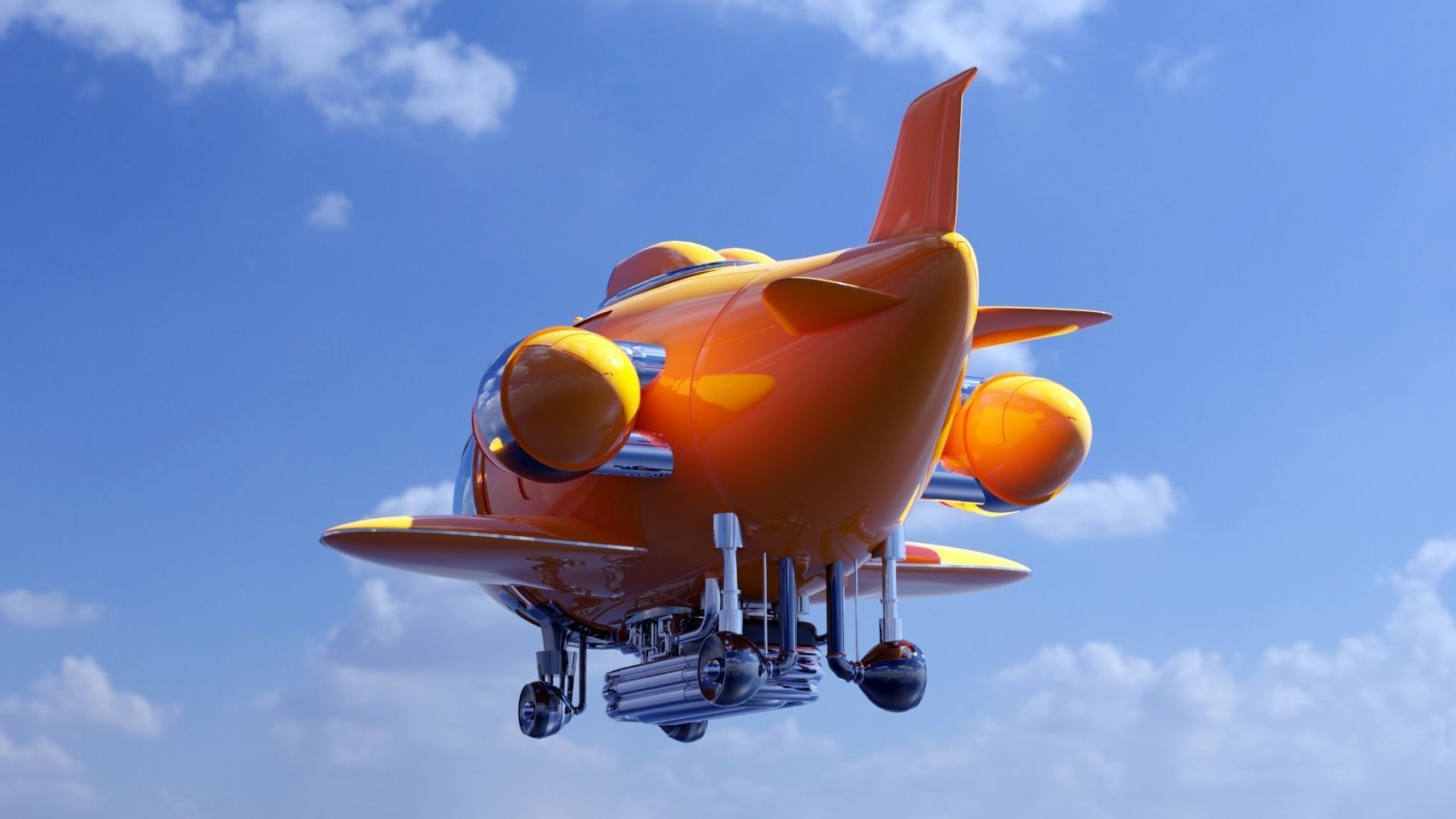 Fantastic retro futuristic airship airplane 3D model_1