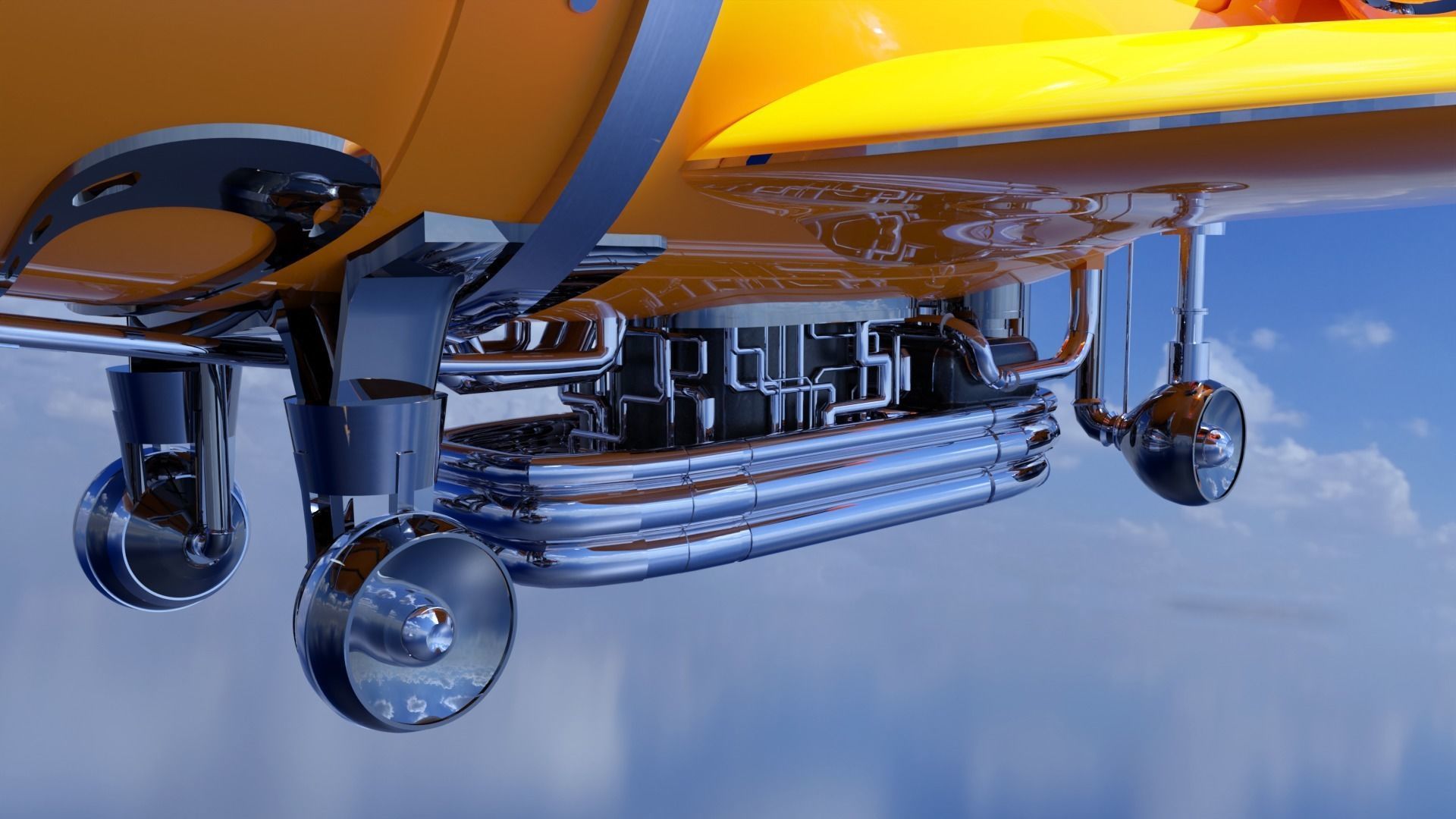 Fantastic retro futuristic airship airplane 3D model_9