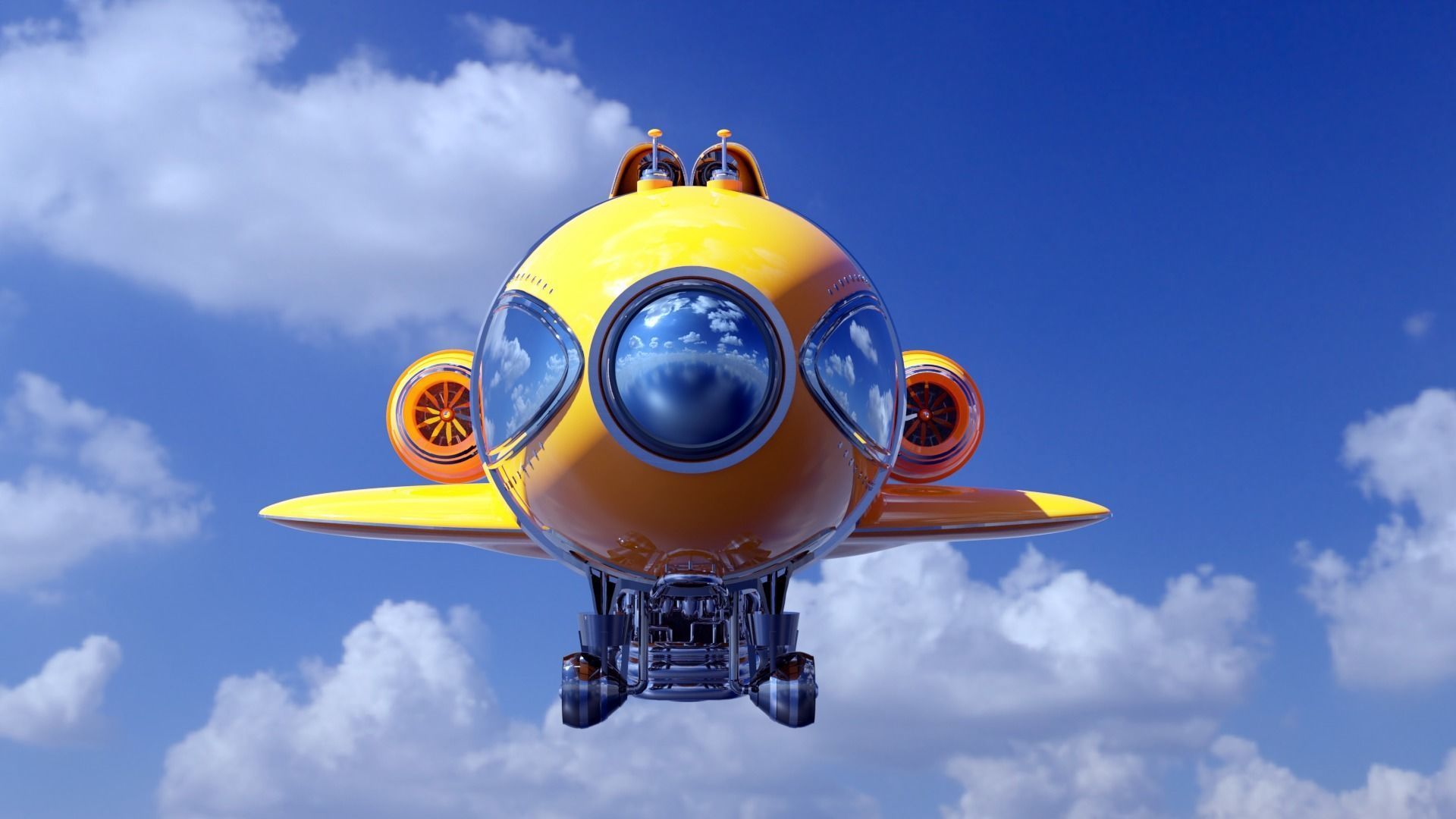 Fantastic retro futuristic airship airplane 3D model_6