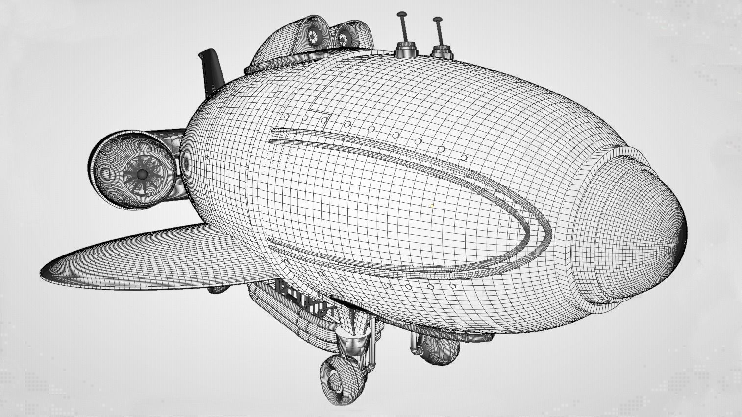 Fantastic retro futuristic airship airplane 3D model_12
