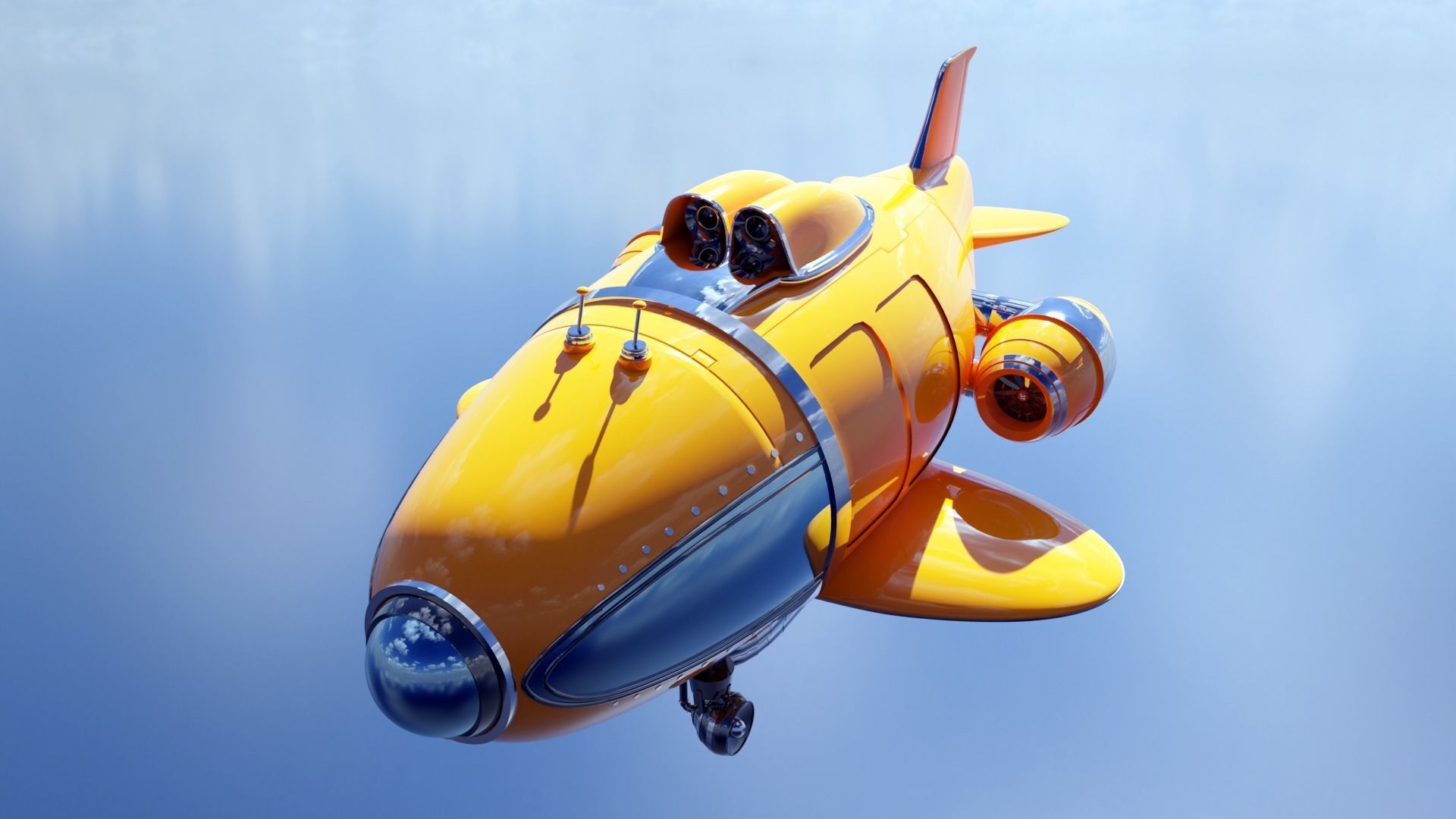 Fantastic retro futuristic airship airplane 3D model_7