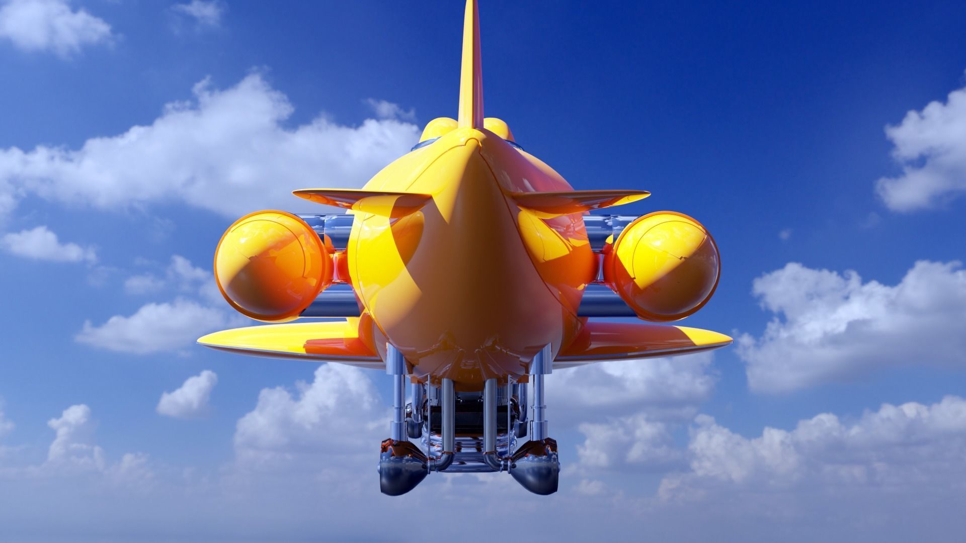 Fantastic retro futuristic airship airplane 3D model_3