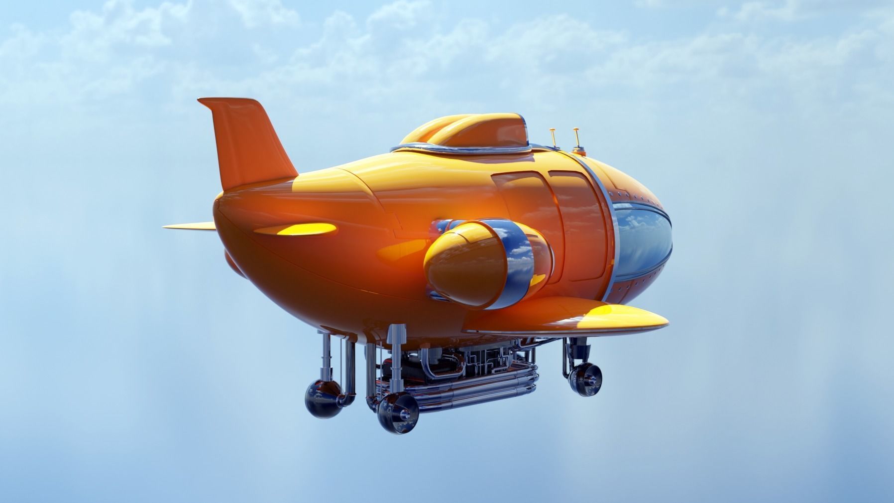 Fantastic retro futuristic airship airplane 3D model_8