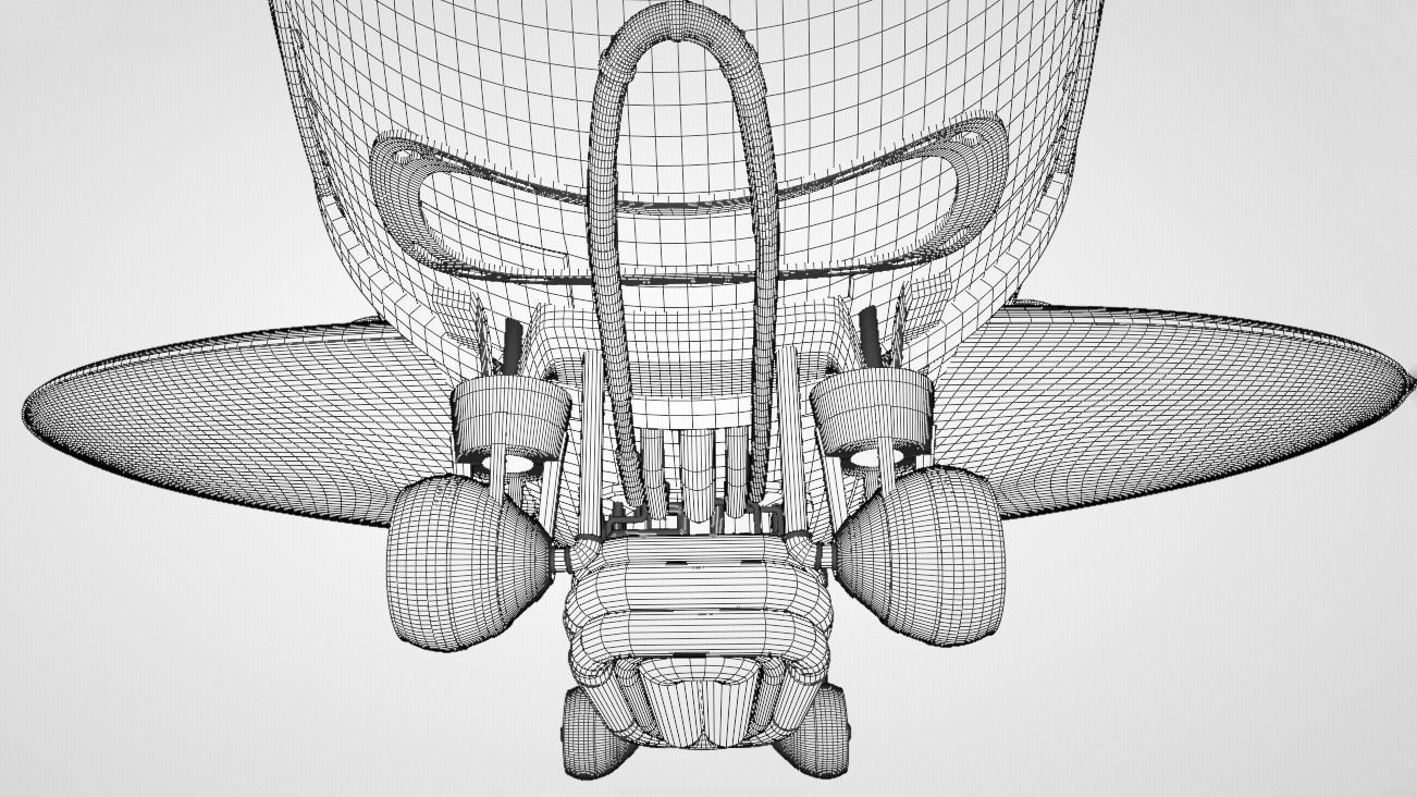 Fantastic retro futuristic airship airplane 3D model_14