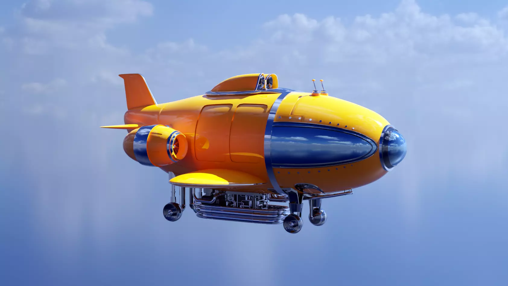 Fantastic retro futuristic airship airplane 3D model_0