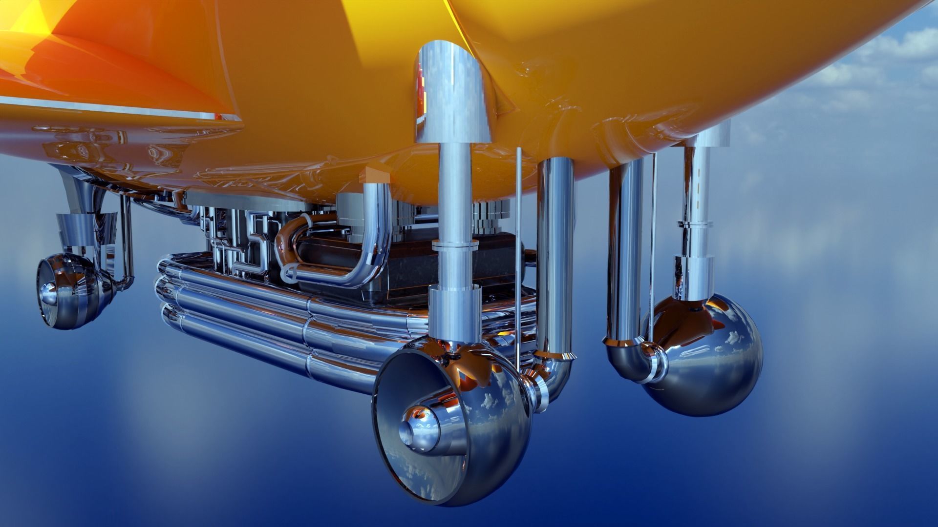 Fantastic retro futuristic airship airplane 3D model_10