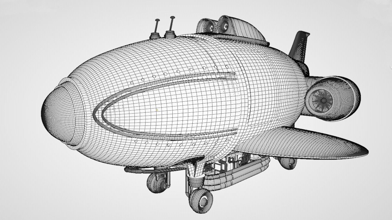 Fantastic retro futuristic airship airplane 3D model_11