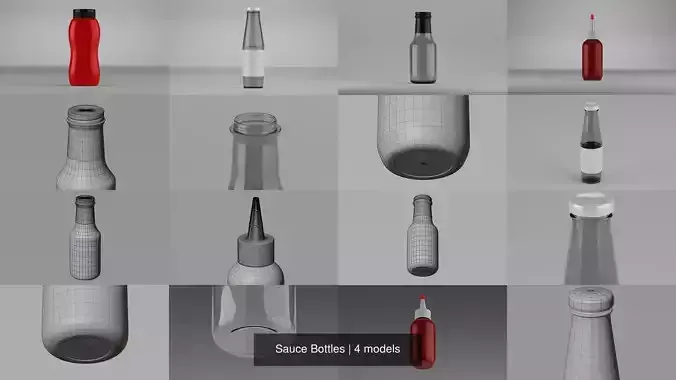 Sauce Bottles 3D Model Collection