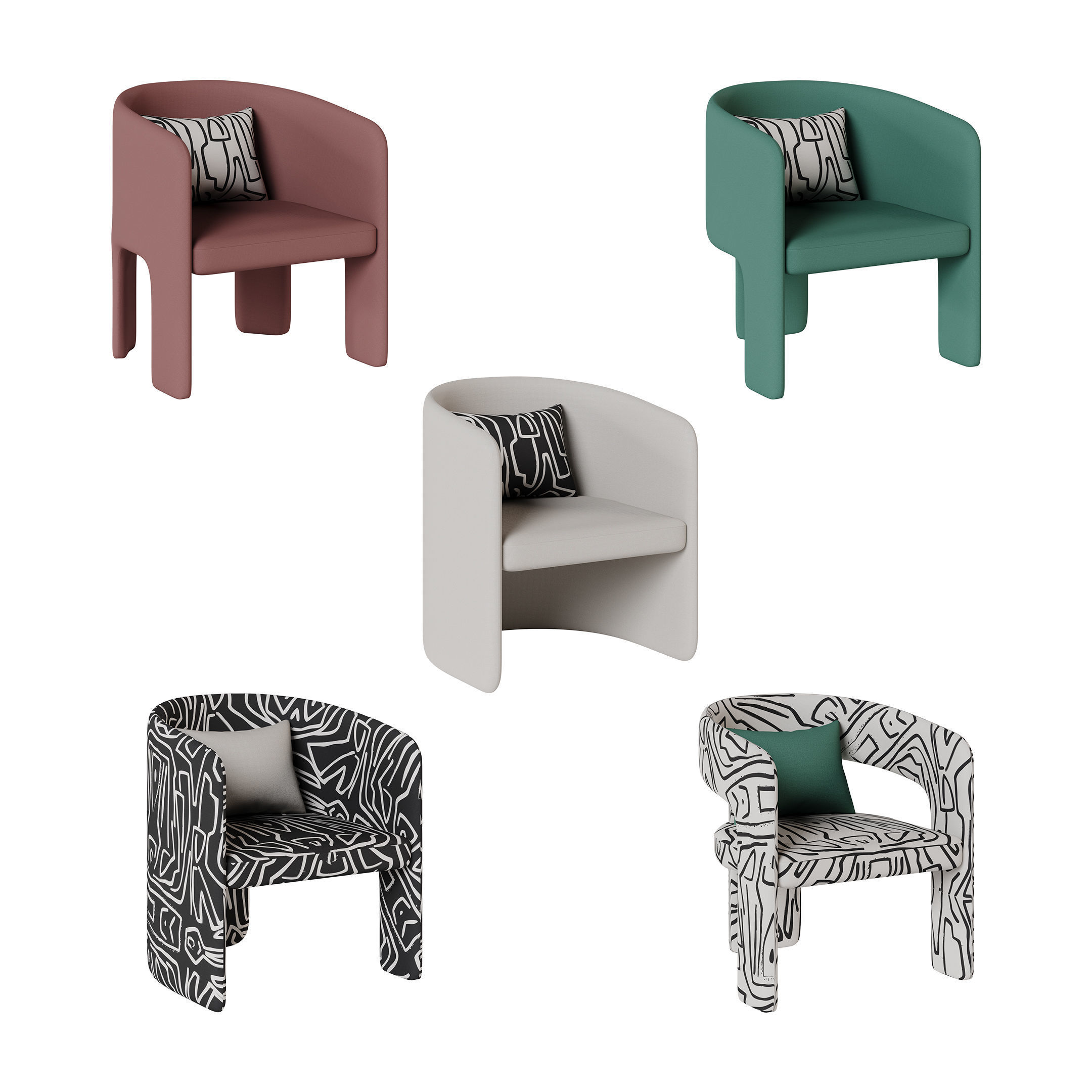 Cali chair collection with five different variations 3D model_6