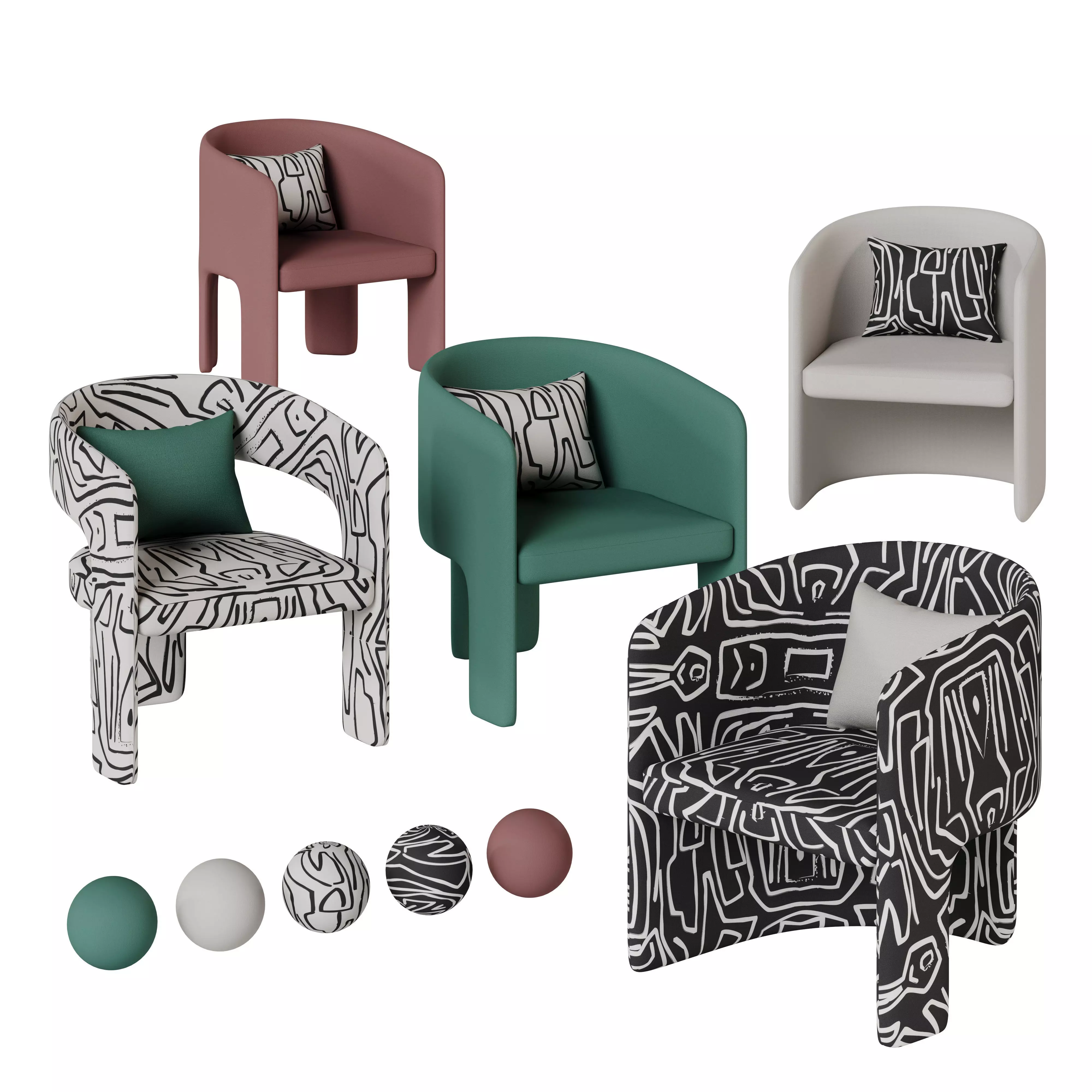 Cali chair collection with five different variations 3D model_0