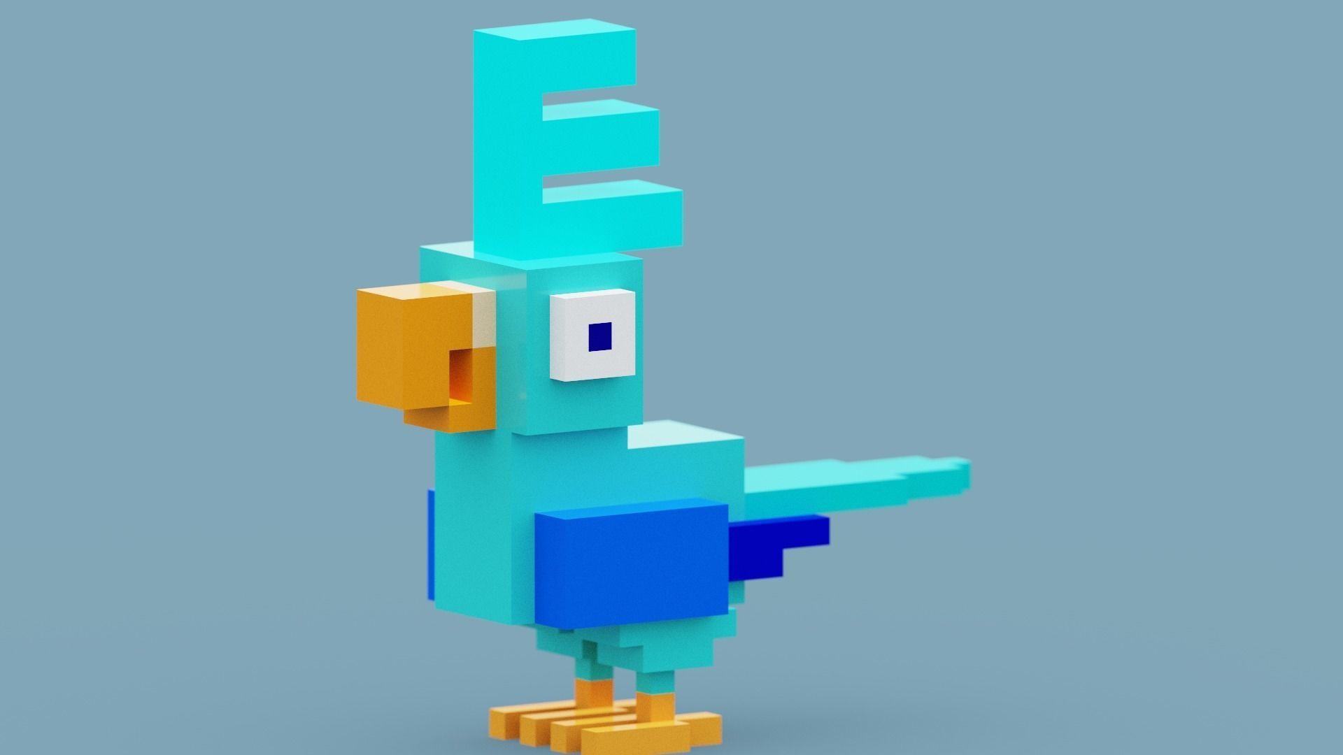 Voxel Blue Bird Low-poly 3D model_2