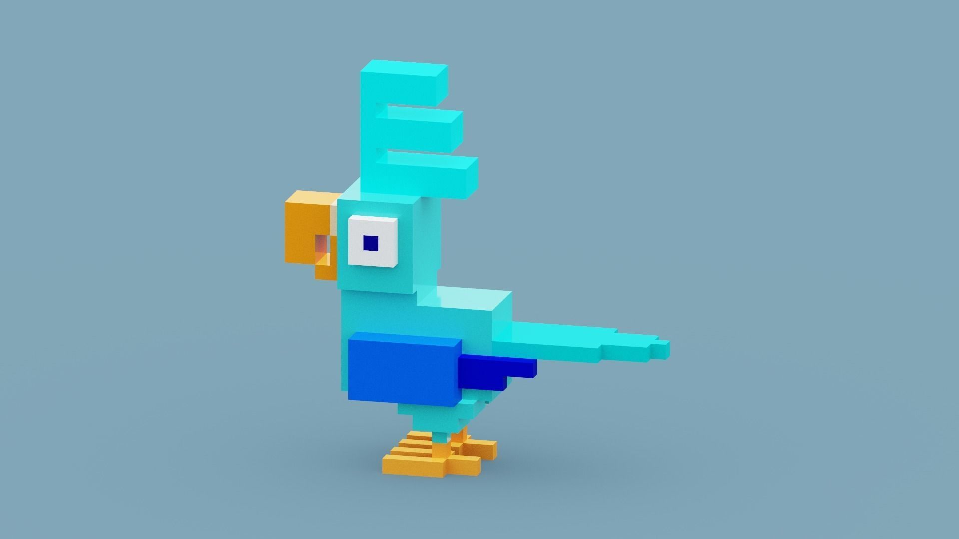 Voxel Blue Bird Low-poly 3D model_1