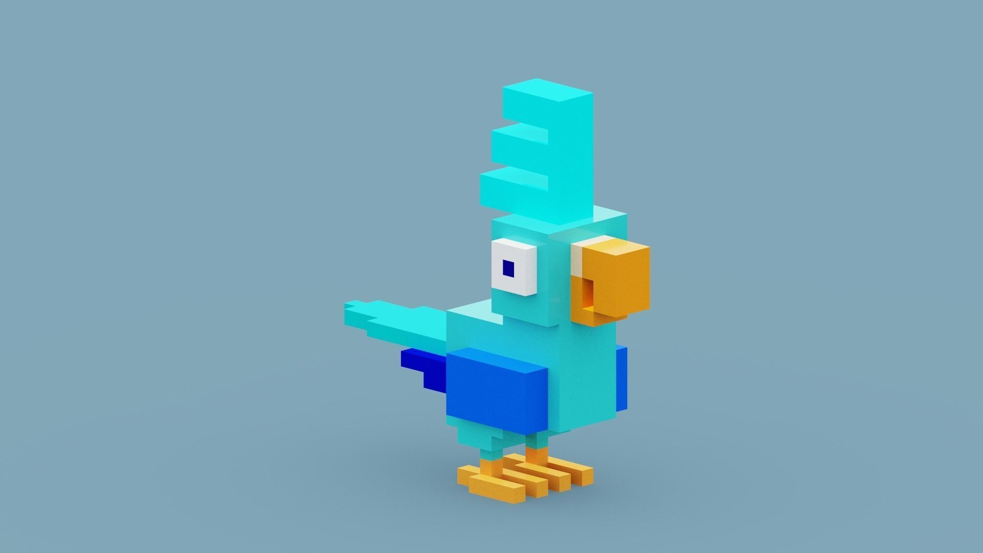 Voxel Blue Bird Low-poly 3D model_12