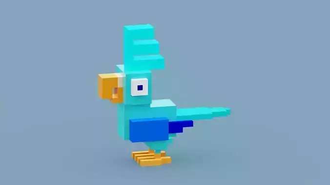 Voxel Blue Bird Low-poly 3D model