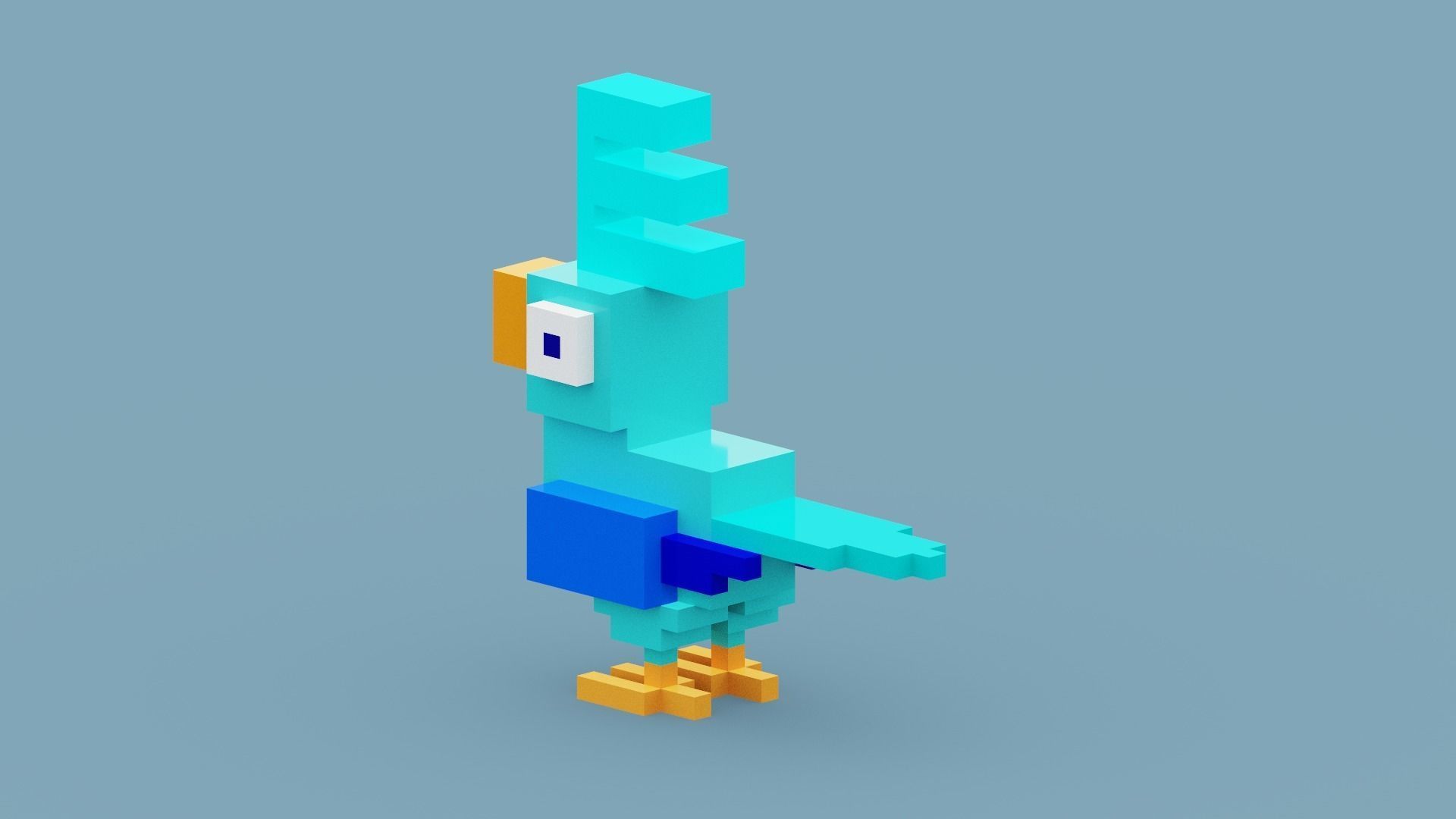 Voxel Blue Bird Low-poly 3D model_6