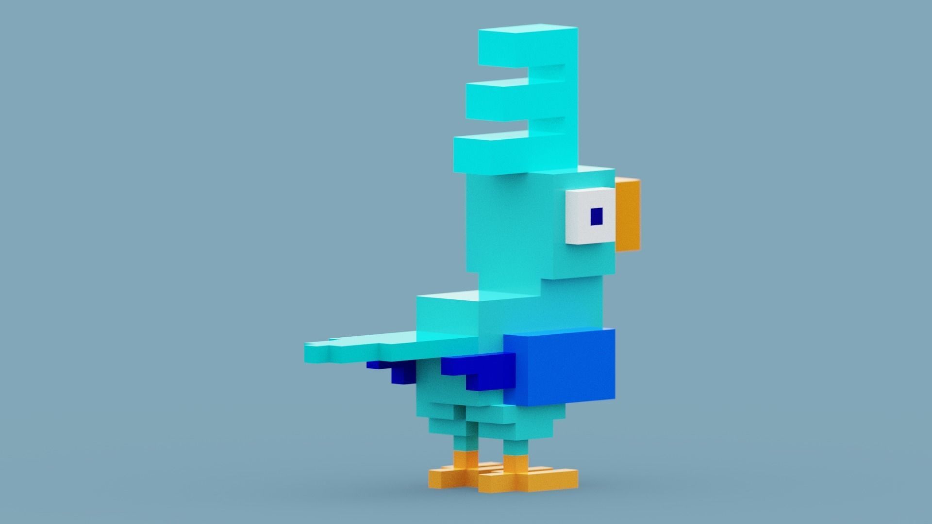 Voxel Blue Bird Low-poly 3D model_3