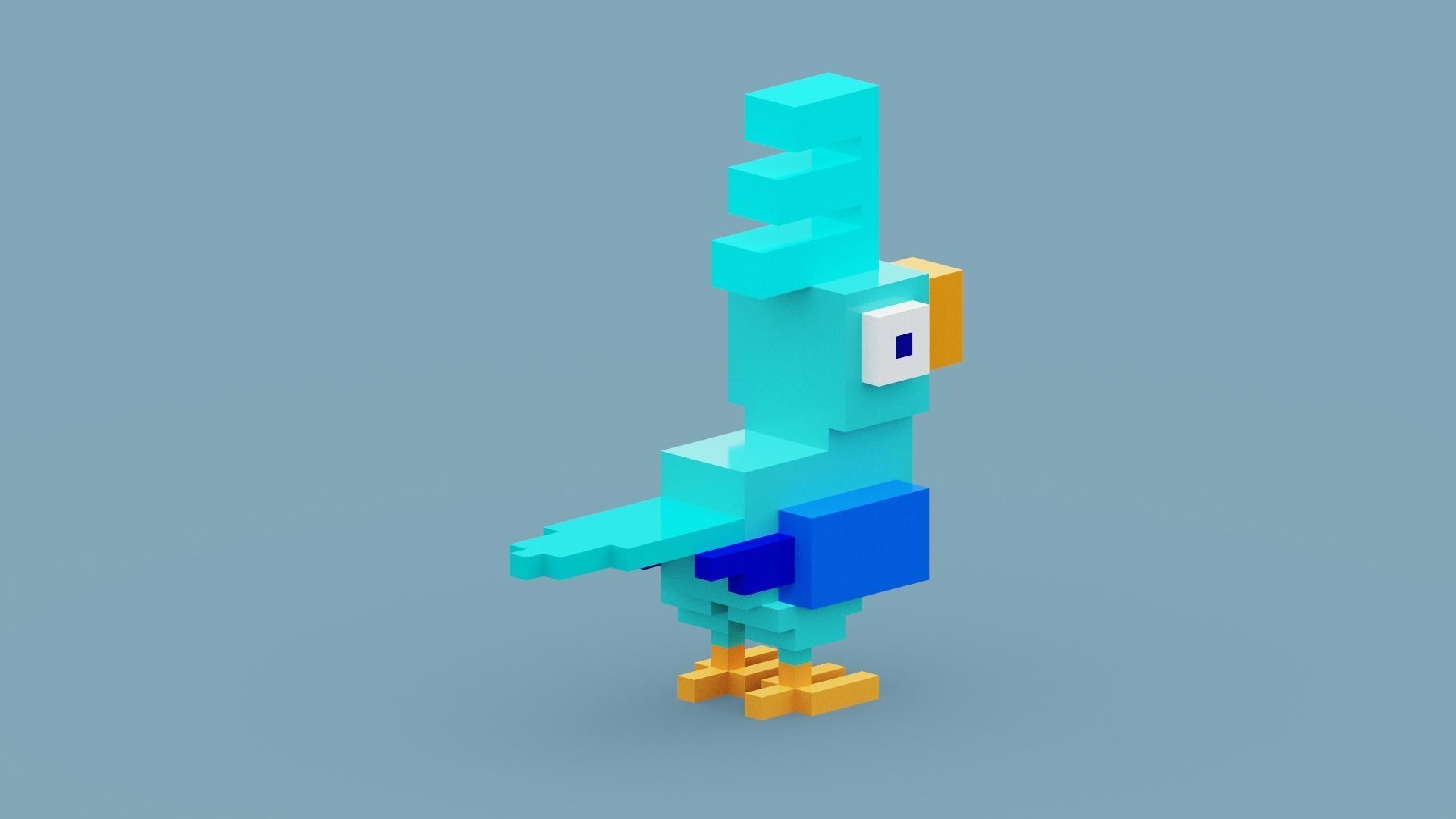 Voxel Blue Bird Low-poly 3D model_9