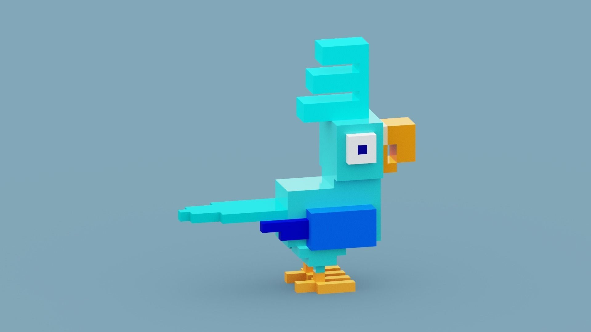 Voxel Blue Bird Low-poly 3D model_10