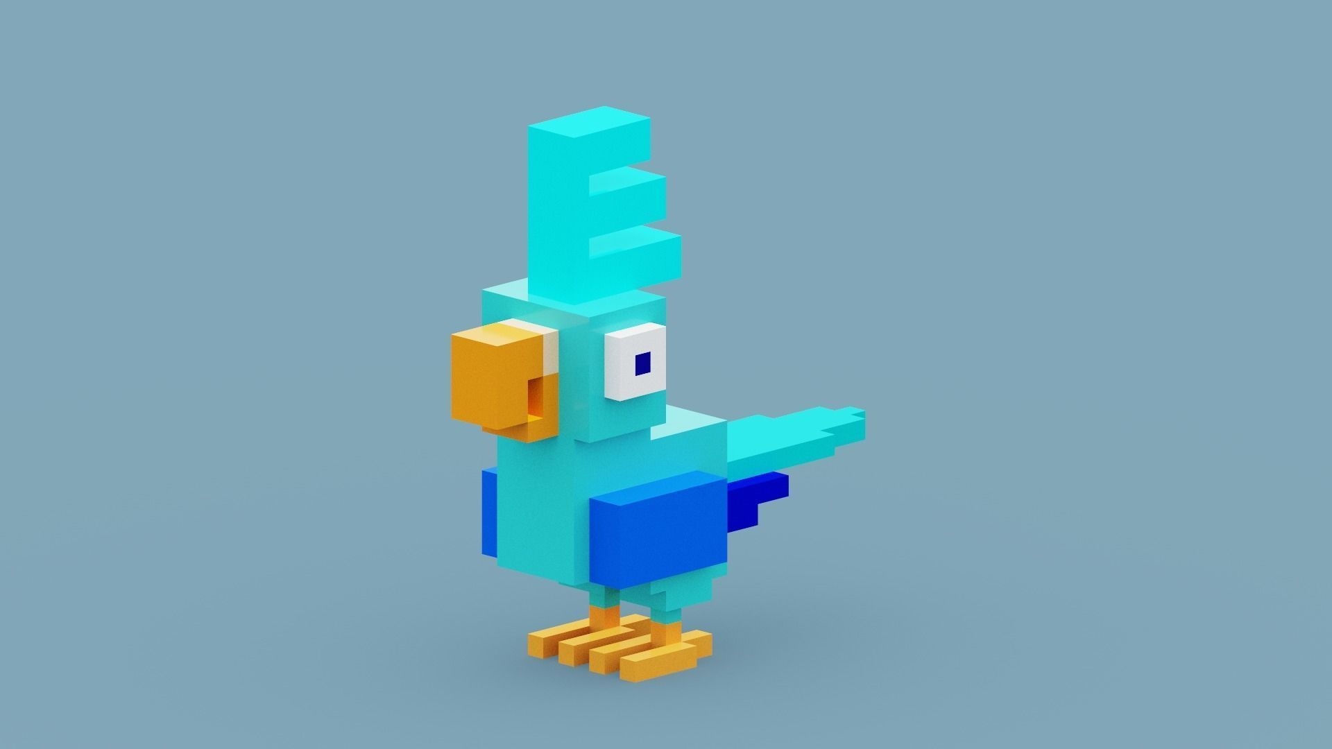 Voxel Blue Bird Low-poly 3D model_15