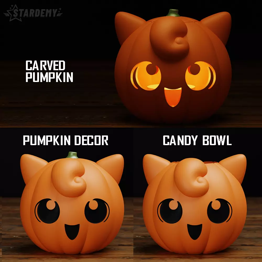 PUMPKIN JIGGLYPUFF CANDY BOWL BASKET HALLOWEEN 3D print model_0