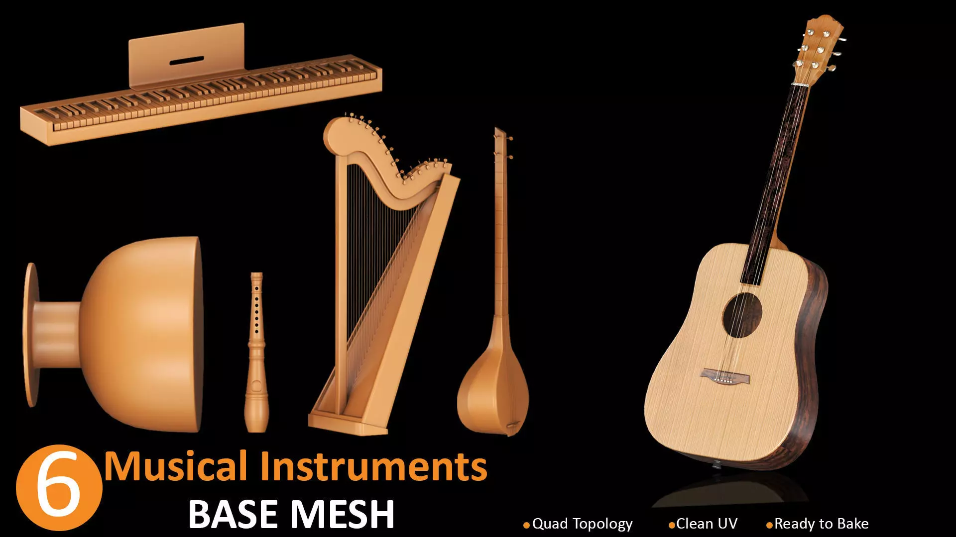 Musical Instruments BaseMesh Low-poly 3D model