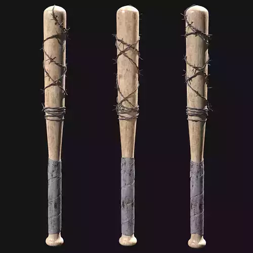 3D model of a baseball bat with barbed wire and blood