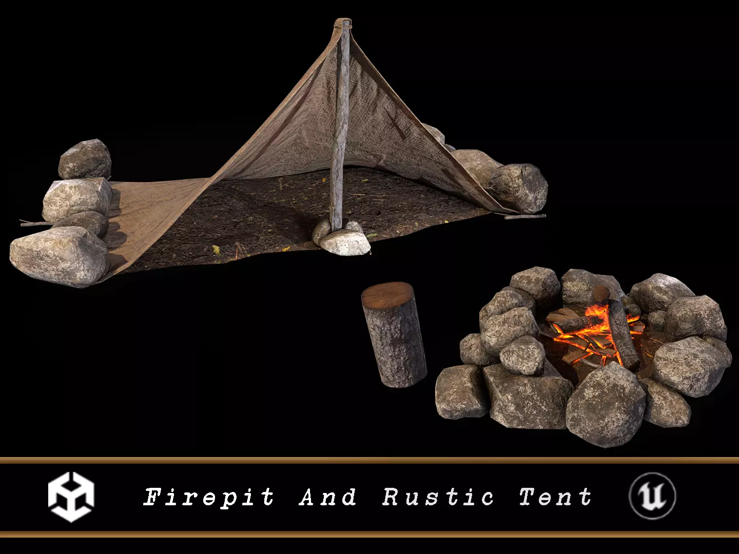 Firepit and Rustic Tent Pack 3D Model Collection_0