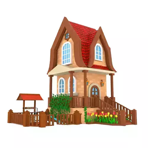 Cartoon city house low poly