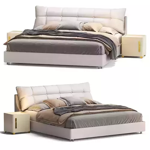 Beige Upholstered Wingback Headboard Bed