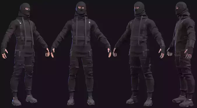 Male character protester in street clothes Low-poly 3D model