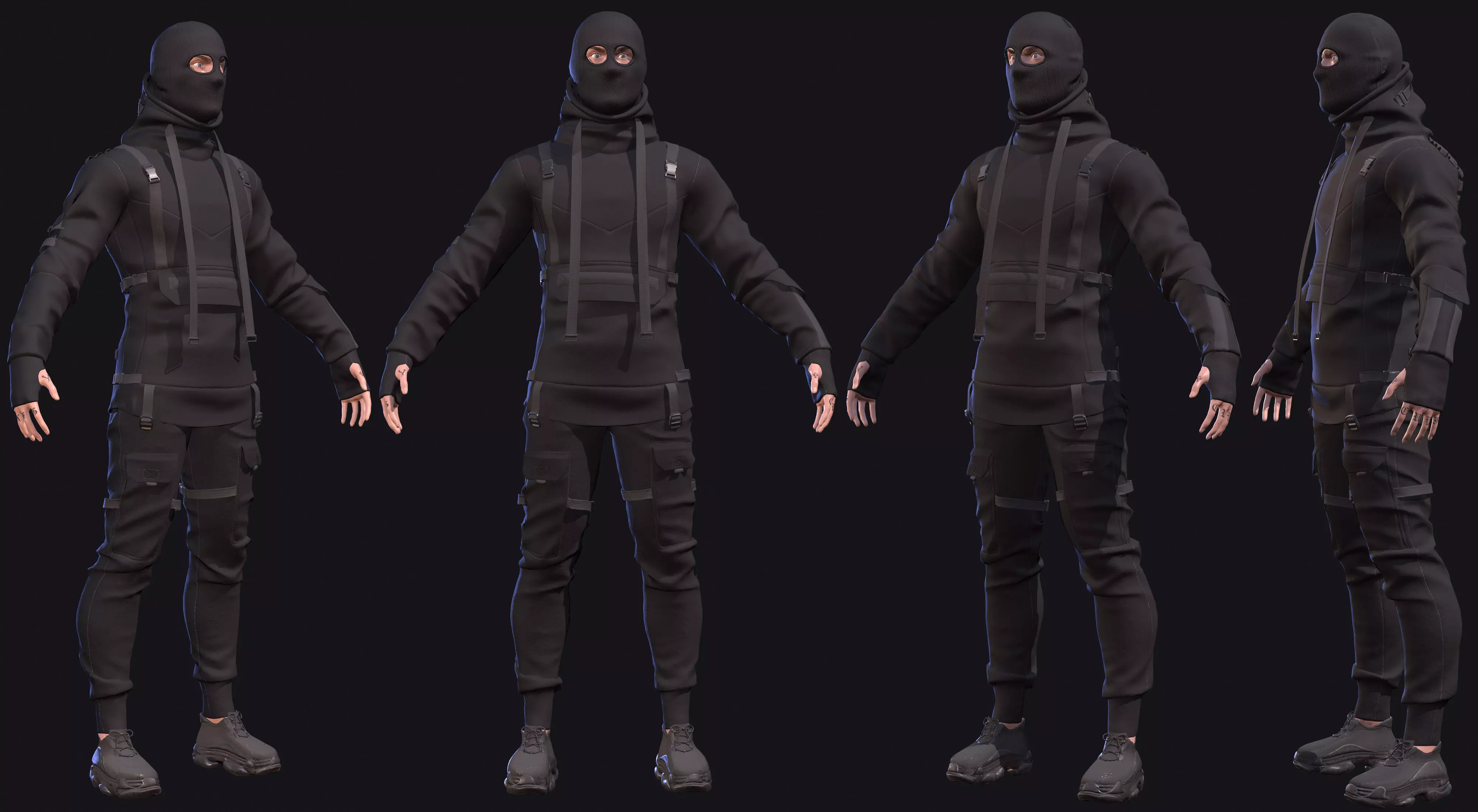 Male character protester in street clothes Low-poly 3D model