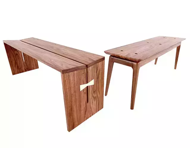 Solid Long Modern Wood Bench 3D model